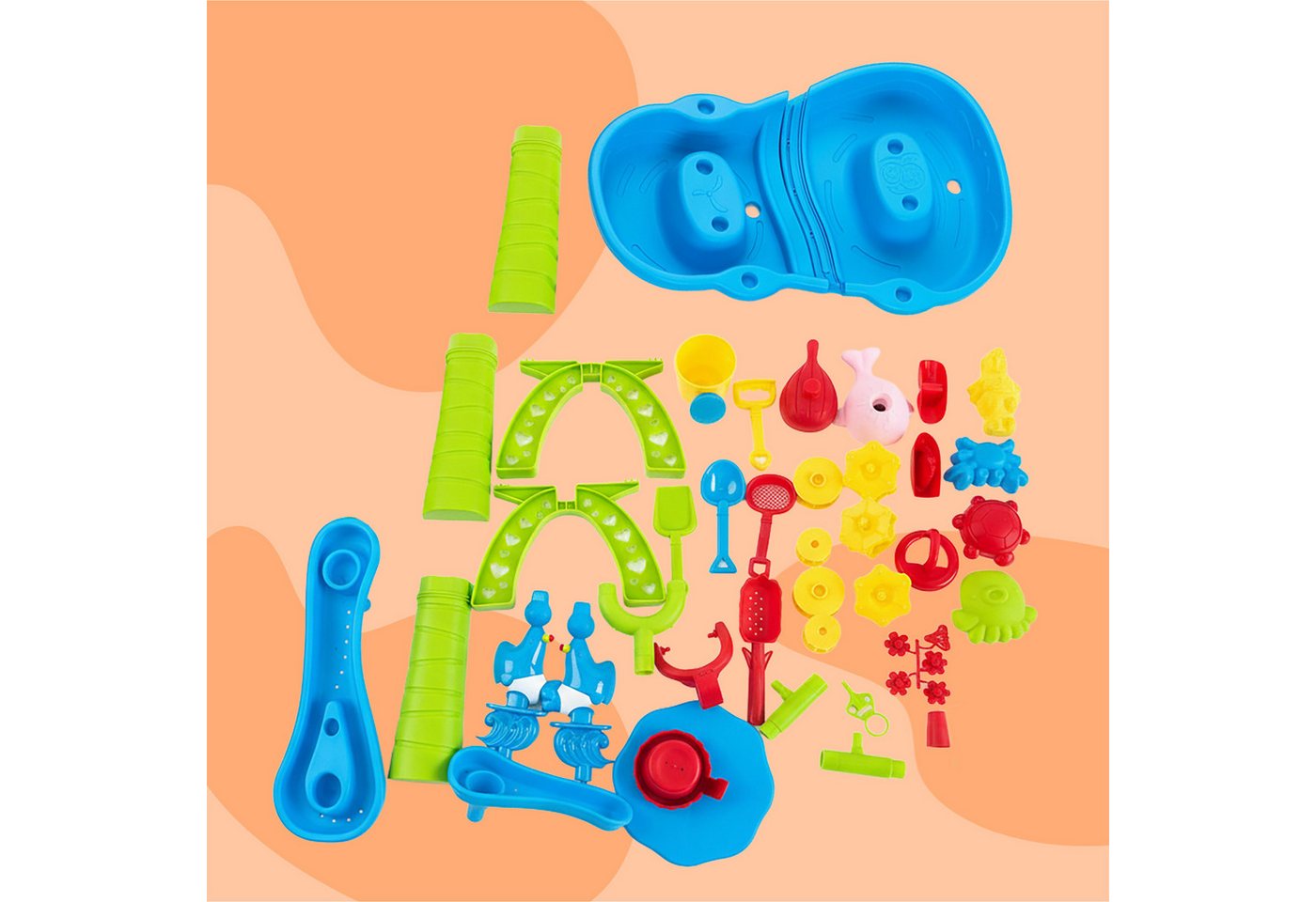 Relaxdays Wasserspieltisch Kunststoff Bunt 3 Ebenen mit Zubehör 85 cm x 63 cm x 42,5 cm 2,6 kg