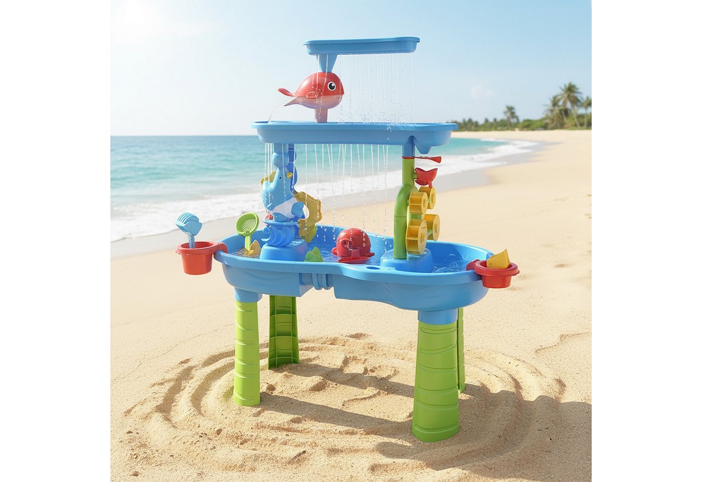 Relaxdays Wasserspieltisch Kunststoff Bunt 3 Ebenen mit Zubehör 85 cm x 63 cm x 42,5 cm 2,6 kg Bild 5