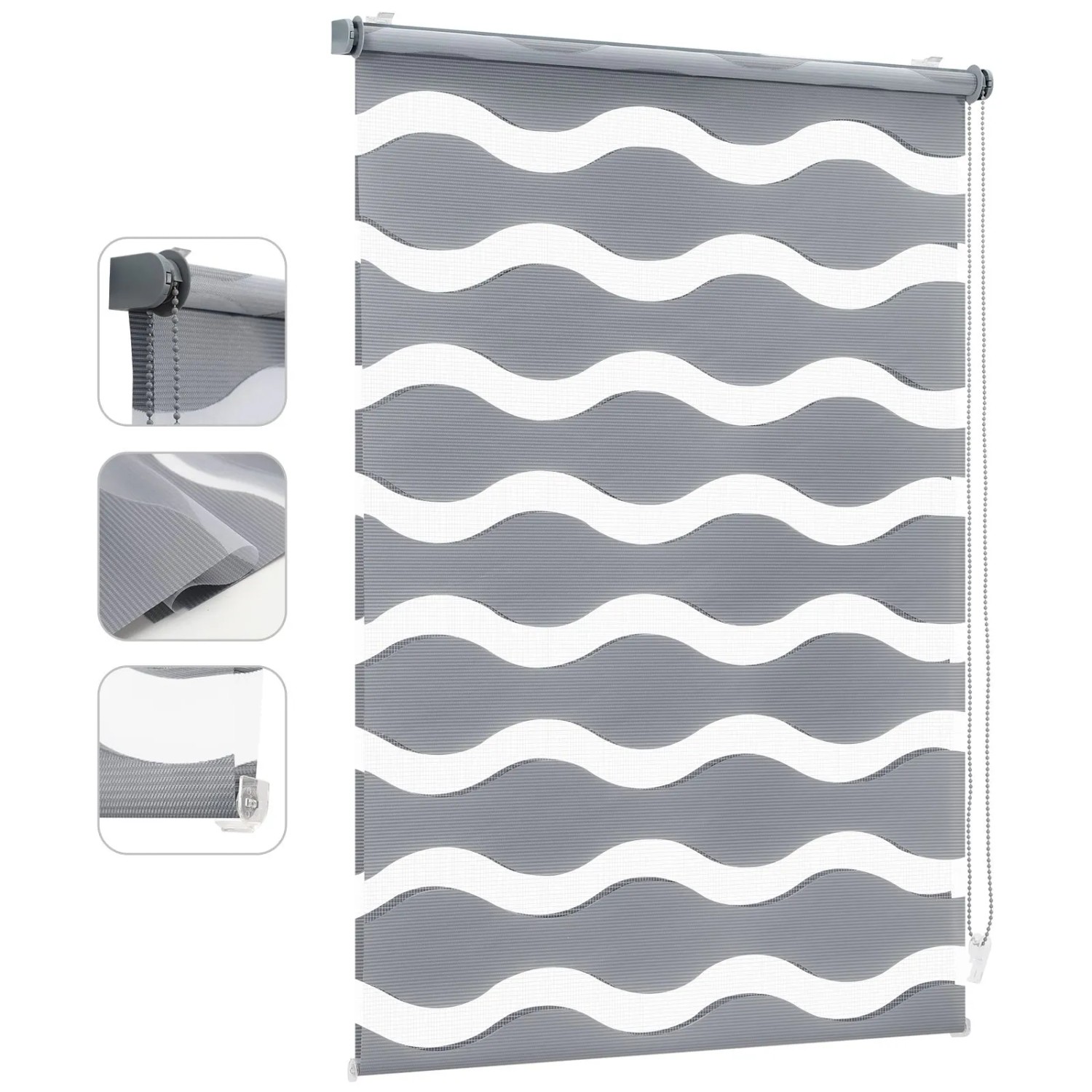 Sekey Doppelrollo Welle Klemmfix ohne Bohren Polyester Dunkelgrau 110x150cm