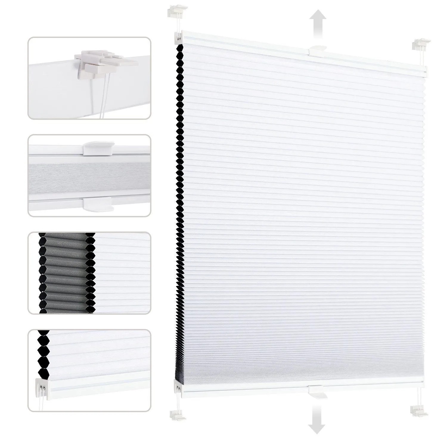 Sekey Wabenplissee Plissee Ohne Bohren 100% Verdunkelnd Weiß&Grau 95x130cm