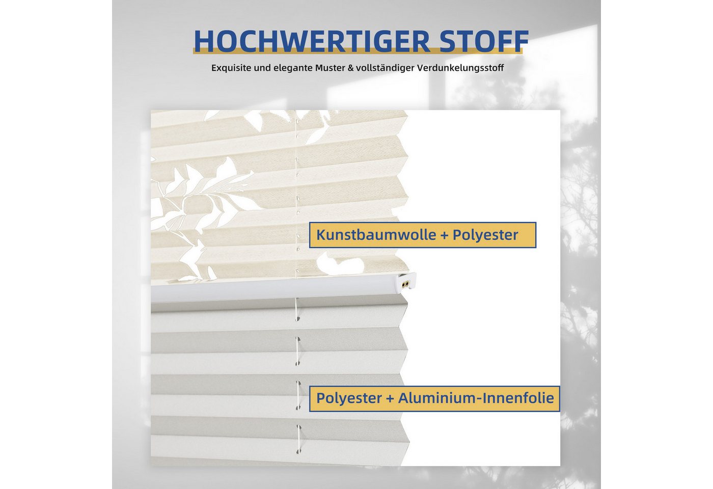 Sekey Doppelplissee Day&Night Verdunkelung Ohne Bohren Verspannt Lichtschutz Muster & Beige 45x130cm