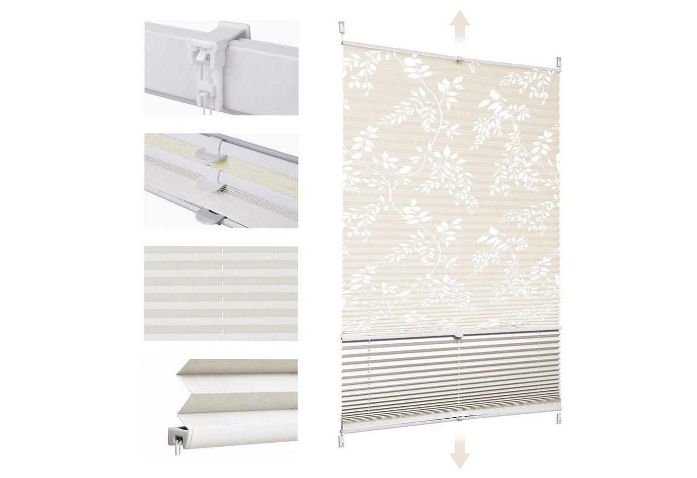 Sekey Doppelplissee Day&Night Verdunkelung Ohne Bohren Verspannt Lichtschutz Muster & Beige 45x130cm Bild 2