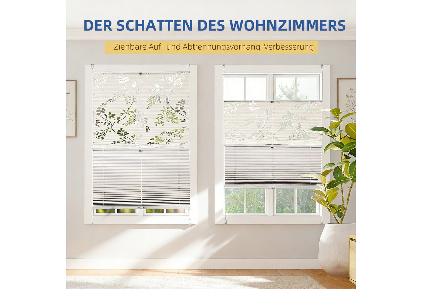 Sekey Doppelplissee Day&Night Verdunkelung Ohne Bohren Verspannt Lichtschutz Muster & Beige 45x130cm Bild 3