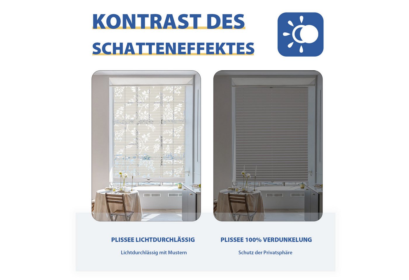 Sekey Doppelplissee Day&Night Verdunkelung Ohne Bohren Verspannt Lichtschutz Muster & Beige 45x130cm Bild 5