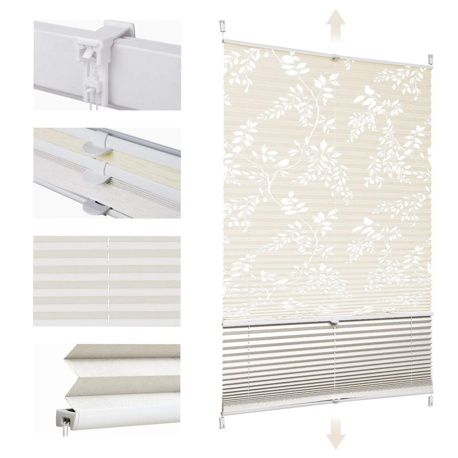 Sekey Doppelplissee Day&Night Verdunkelung Ohne Bohren Verspannt Lichtschutz Muster & Beige 105x130cm