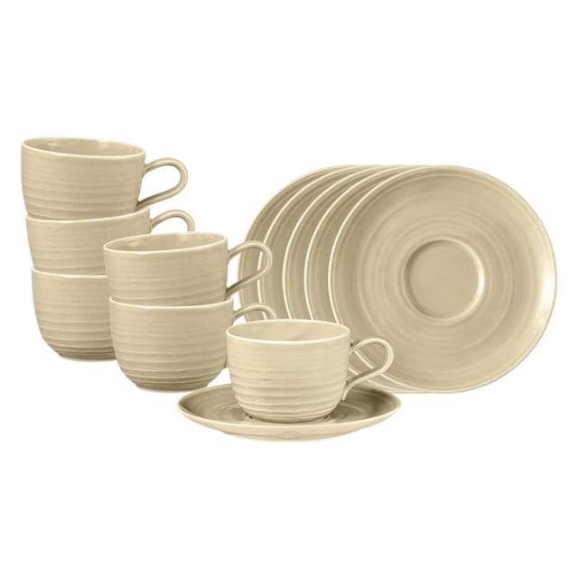 Seltmann Weiden Terra Kaffeetassen mit Untertassen 260 ml 6er Set Sandbeige