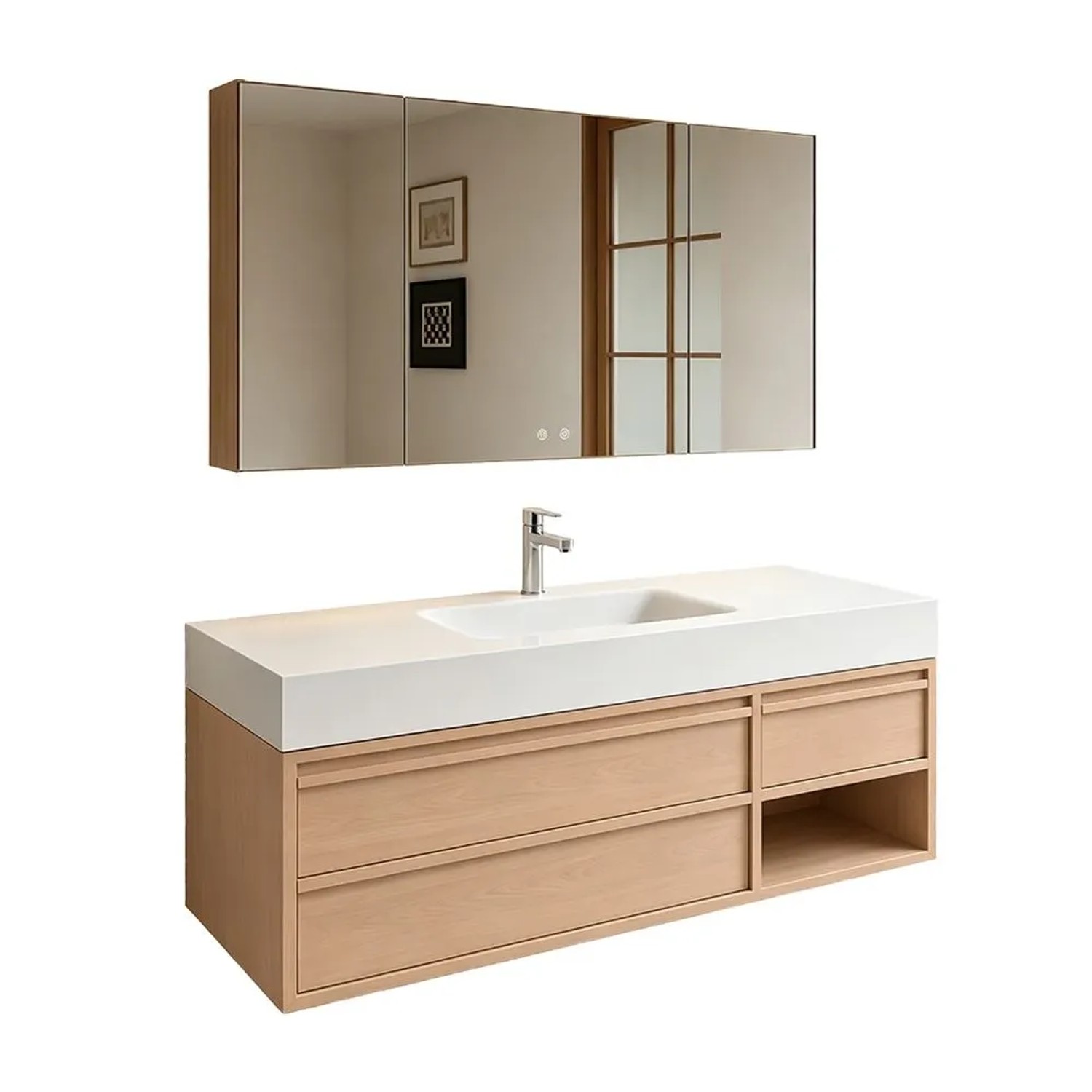 360Home Modernes Badmöbel Set Wandhängender Waschtisch Mit Sinterstein Waschbecken LED Spiegelschrank 120 CM RW720JG120