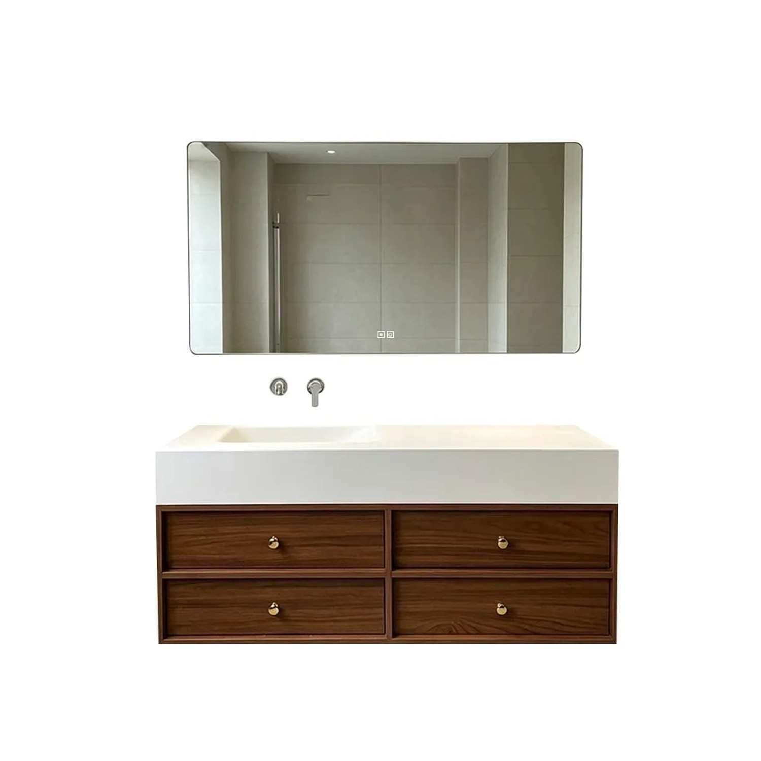 360Home Waschbecken Set Waschtisch Sinterstein Moderner Waschbecken Unterschrank LED Spiegel Mit Schublade 120 CM RWC152BKK120