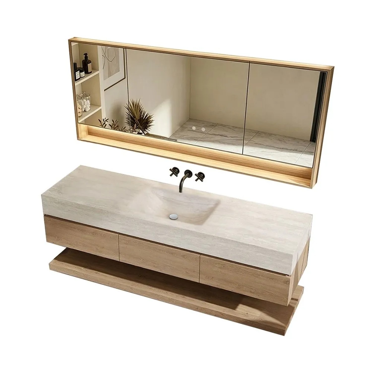 360Home Wandhängendes Badmöbel Set Mit Sinterstein Waschbecken Modernem Bad Waschtisch 120 CM RW9865JG120BKK