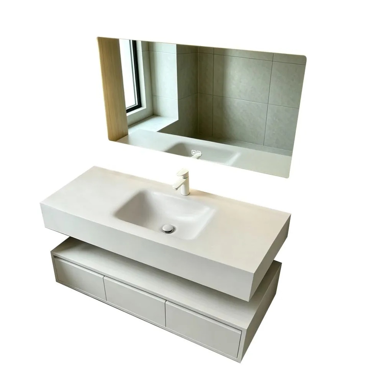 360Home Wandhängendes Badmöbel Set Mit Sinterstein Waschbecken LED Spiegel Mit Anti Beschlag Funktion Und Schublade 120 CM RWC913120