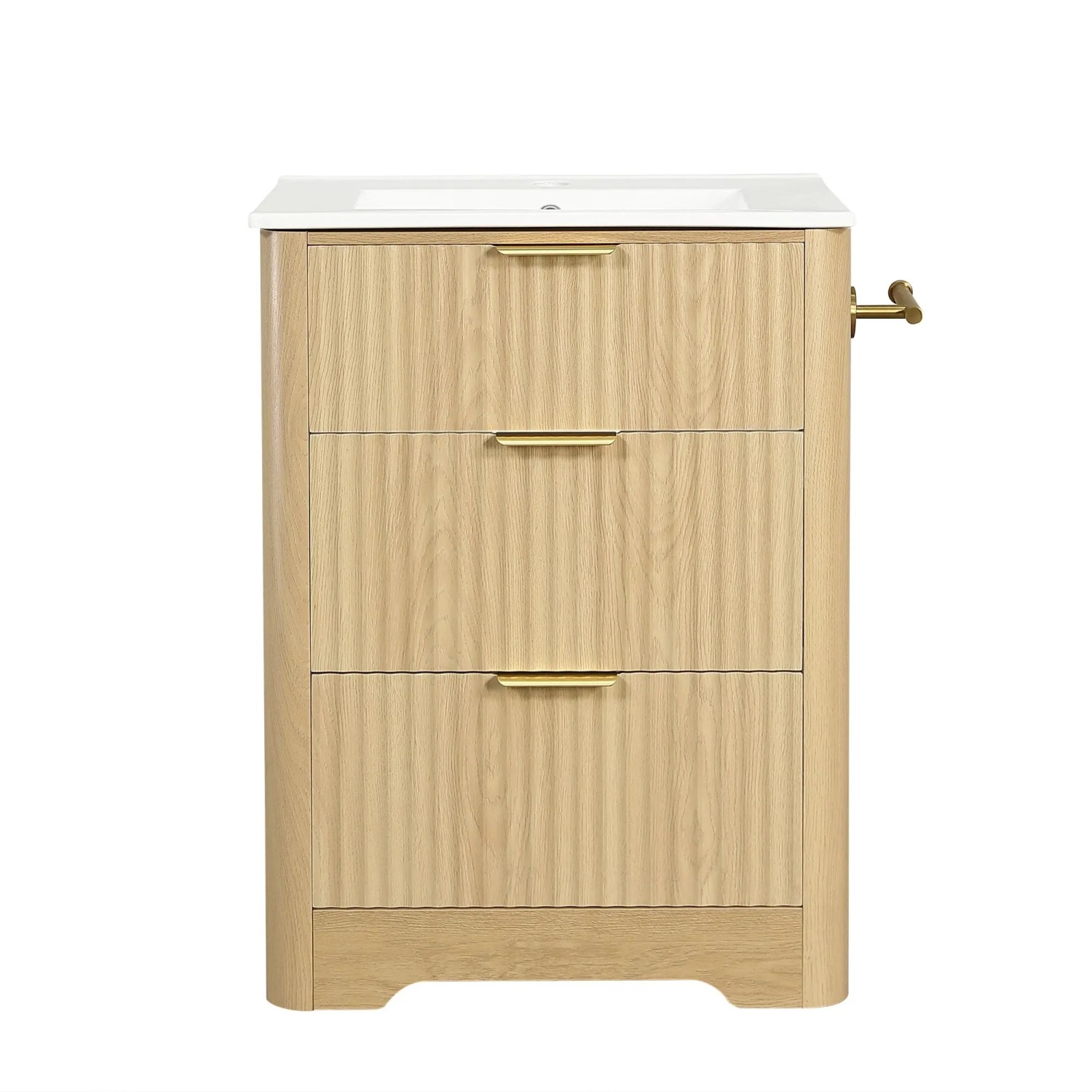 Merax Waschtischunterschrank 61cm Holzoptik Keramik Waschbecken