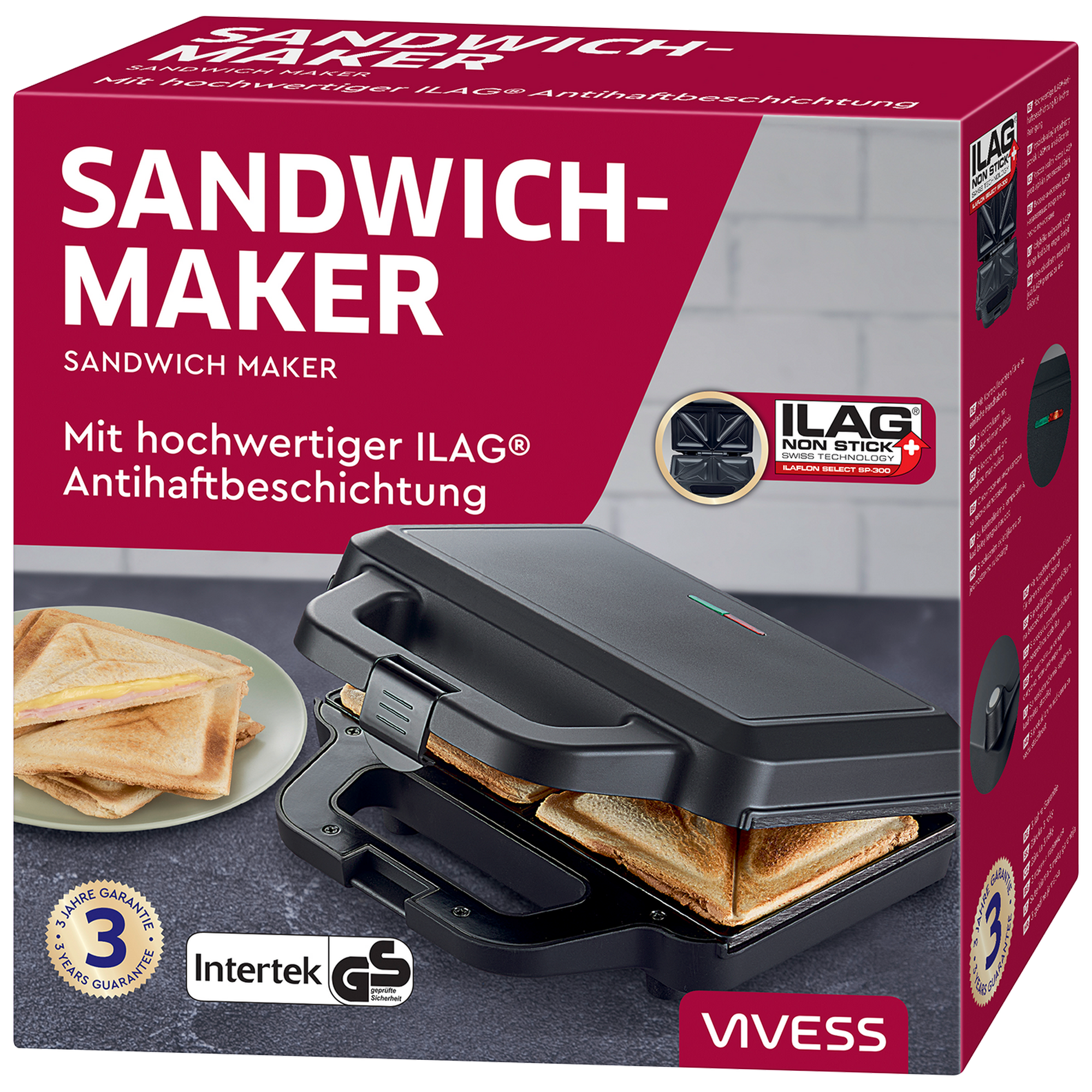 Vivess Sandwichmaker schwarz 780 W
