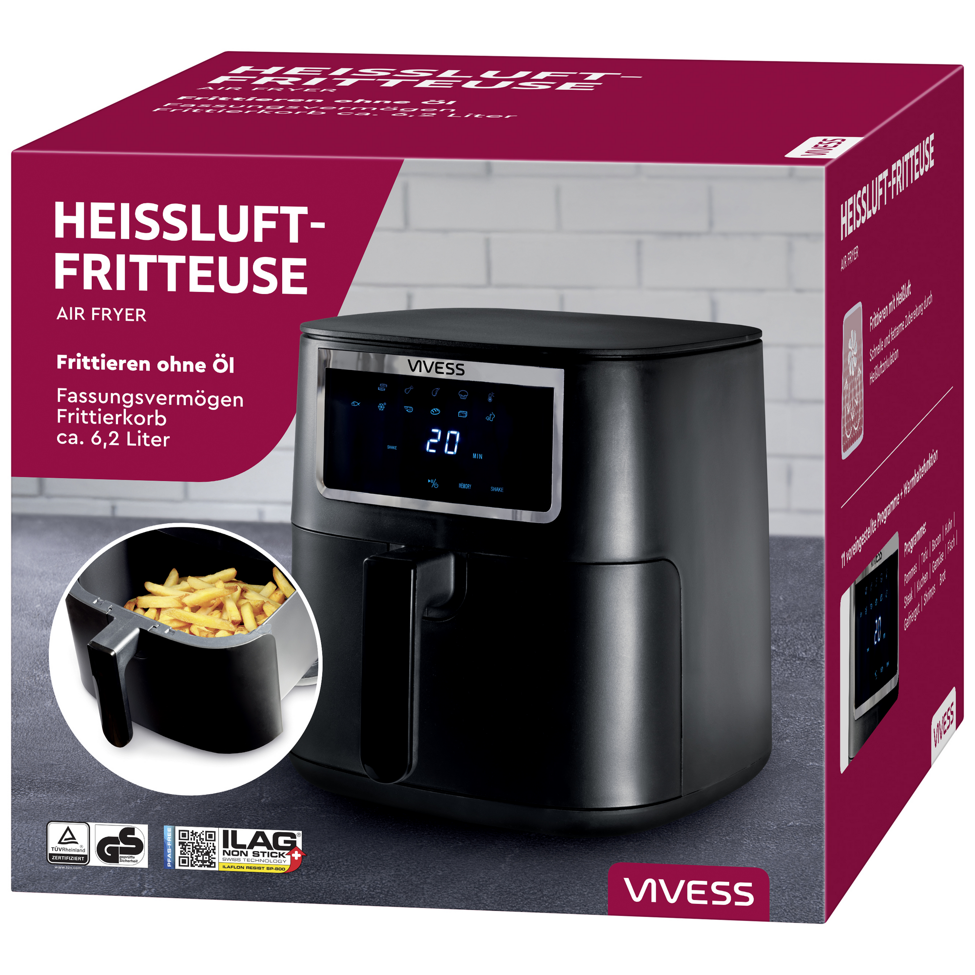 Vivess Heißluftfritteuse schwarz 6,2 l 1700 W