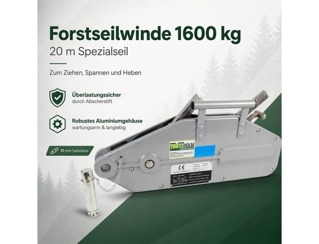 TRUTZHOLM Seilzug 1600kg Greifzug Seilwinde Forstseilwinde 20m Seil
