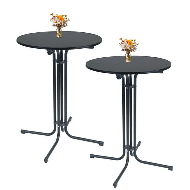 TRUTZHOLM 2x Stehtisch Klappbar Durchmesser 80 cm Höhe 110 cm Stahl Anthrazit