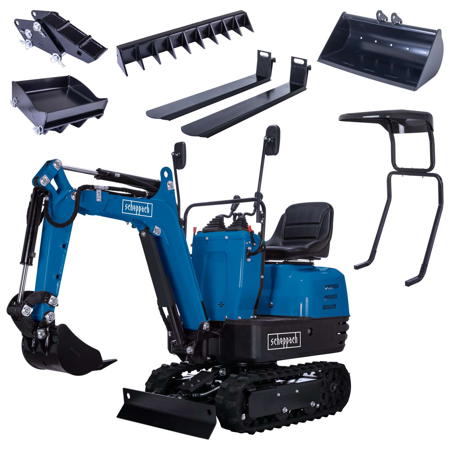 Benzin Mini Bagger MB850XL Set Scheppach - 8,5 PS | 2330mm Grabweite | 690mm Spurbreite | Kettenantrieb | inkl. Komplett-Zubehör