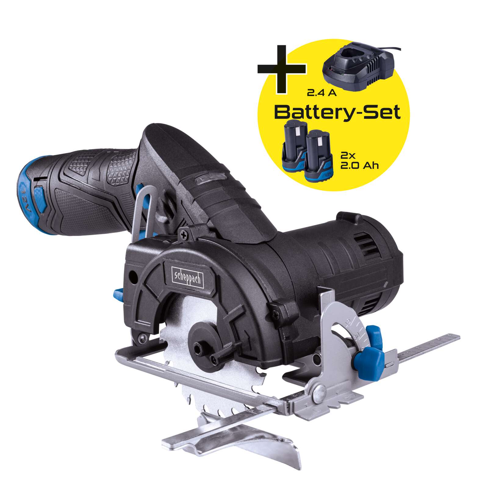 Akku-Handkreissäge C-HCS85-12/2 Scheppach - 12V | 20 Zähne | 1,1mm Schnittstärke | Ø85 mm x Ø15 mm x 0,8 mm | inkl. 2 Akkus und Ladegerät