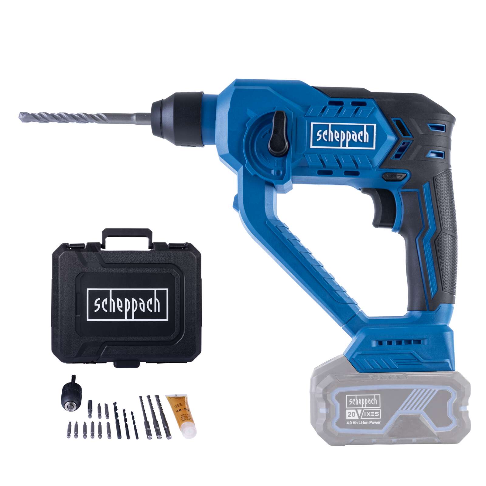 Akku-Bohrhammer C-RHD130-X Scheppach | Schlagkraft 1,3J | Schlagzahl bis 6000bpm | LED-Leuchte inkl. 2Ah Akku & Ladegerät