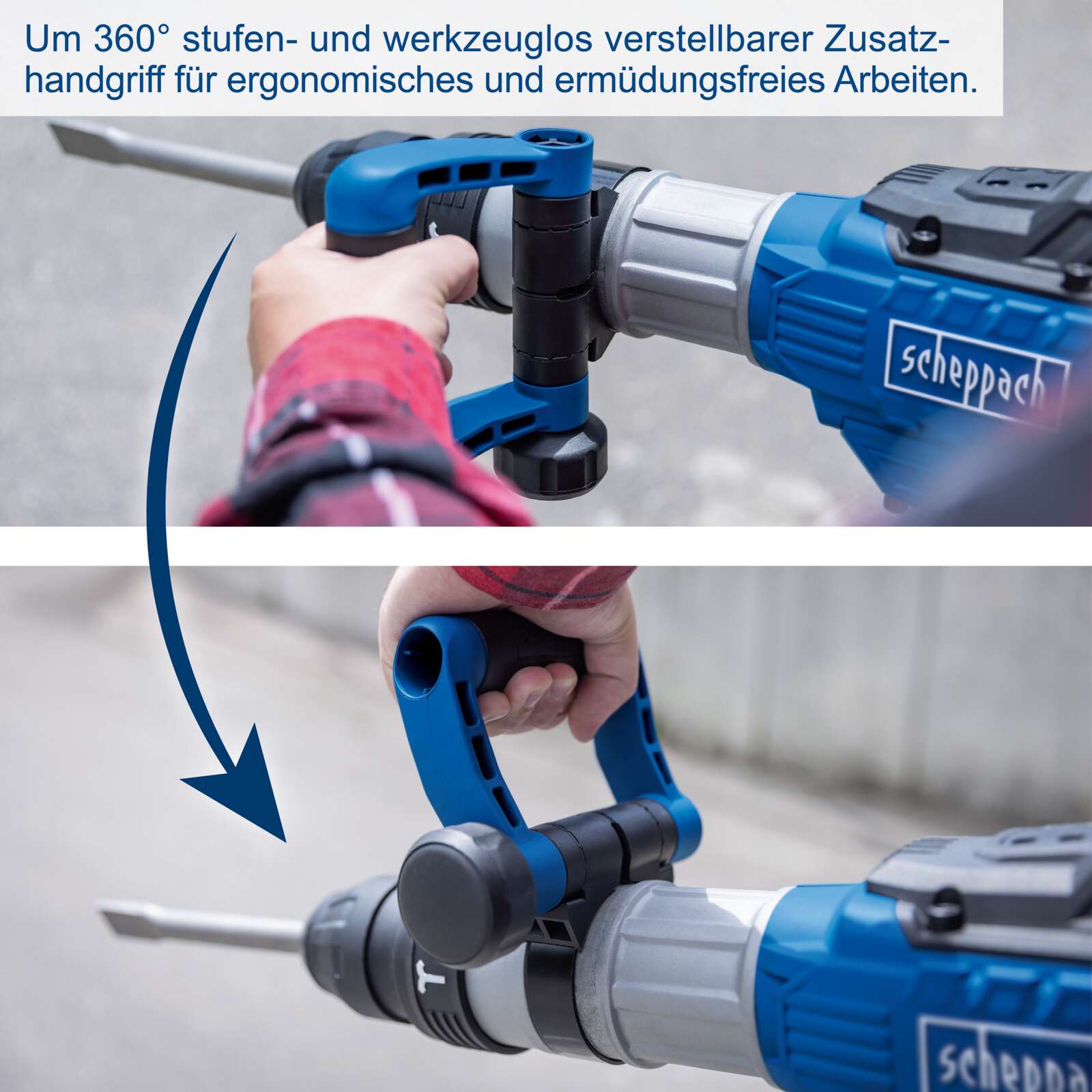 Abbruchhammer AB2000 Scheppach - 1700W | 60J Schlagkraft | 2100bpm Schlagzahl | SDS-Max | inkl. Koffer, Zubehör, Spitz- und Flachmeißel Bild 2