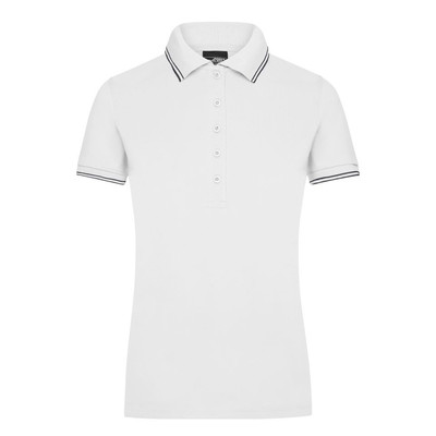 Damen Elastic Poloshirt JN985, weiß/navy-blau, Größe M