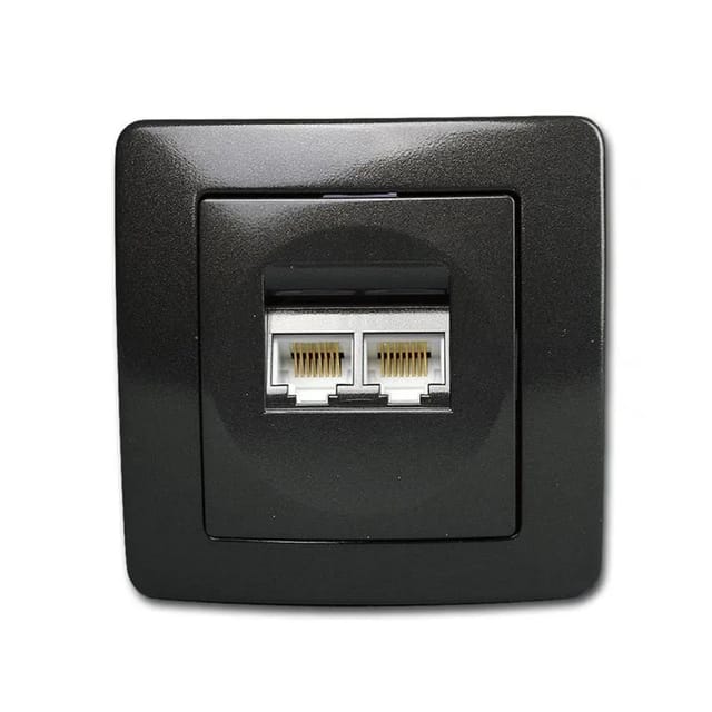 TEM EKONOMIK 2-Fach RJ45 Netzwerkdose Cat5e Anthrazit