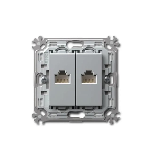 TEM MODUL PLUS 2-Fach RJ45 Netzwerkdose Cat5e Silber