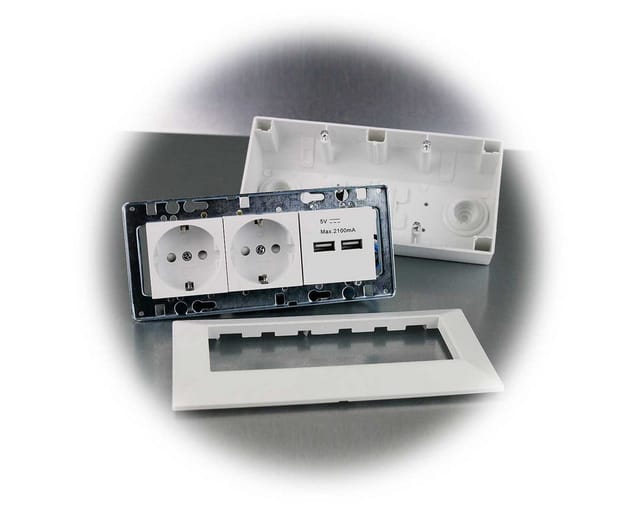 ChiliTec 2-Fach Aufbau Steckdosenblock 2x USB Weiß Matt