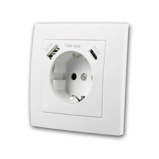 McPower FLAIR Schuko Steckdose Weiß mit USB C m Rahmen
