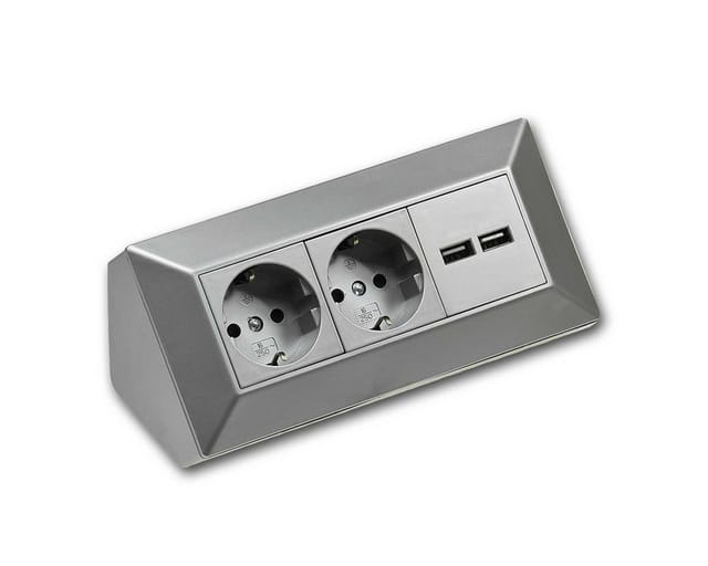 ChiliTec 2-Fach Steckdosenblock 2xUSB A Silber 250V 16A