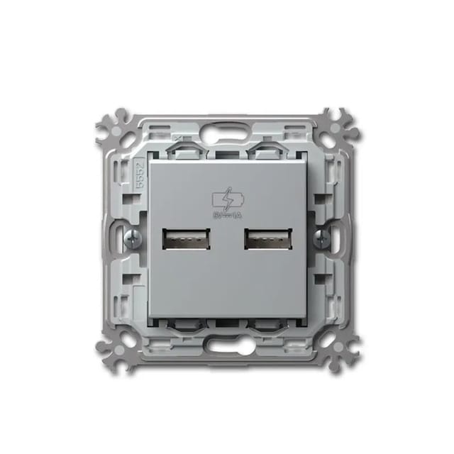 TEM MODUL PLUS 2-Fach USB Ladesteckdose Silber 5V1A