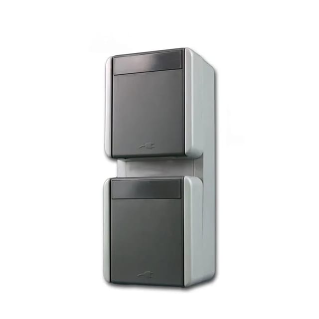 TEM Fontana Doppel Steckdose Vertikal Grau 250V16A IP44