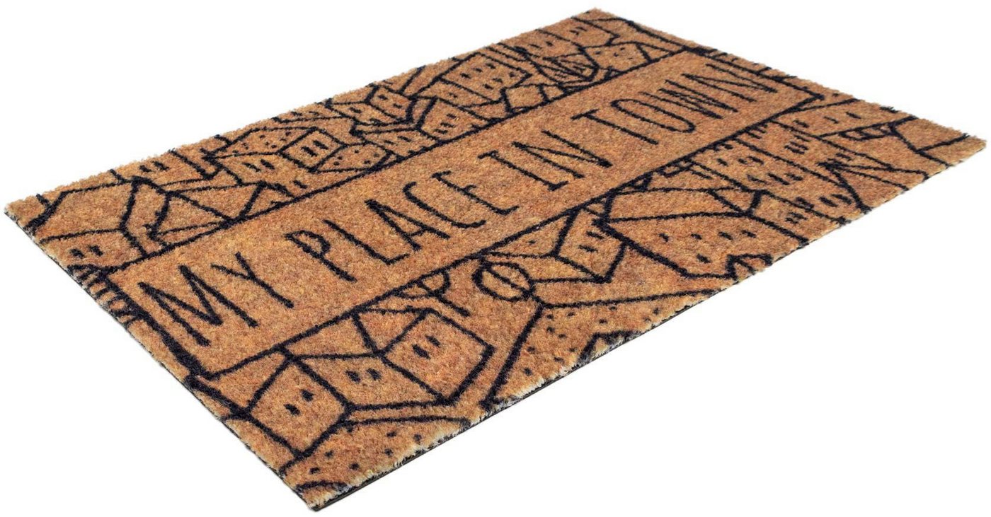 Primaflor-Ideen in Textil Fußmatte Schmutzfangmatte COUNTRY, Place in Town, rechteckig, Höhe: 7 mm, Schmutzfangmatte, Kokos-Optik, mit Spruch, rutschhemmend, waschbar