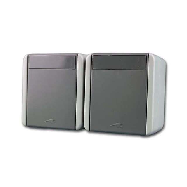 TEM Fontana Doppel Steckdose Horizontal Grau 250V16A IP44