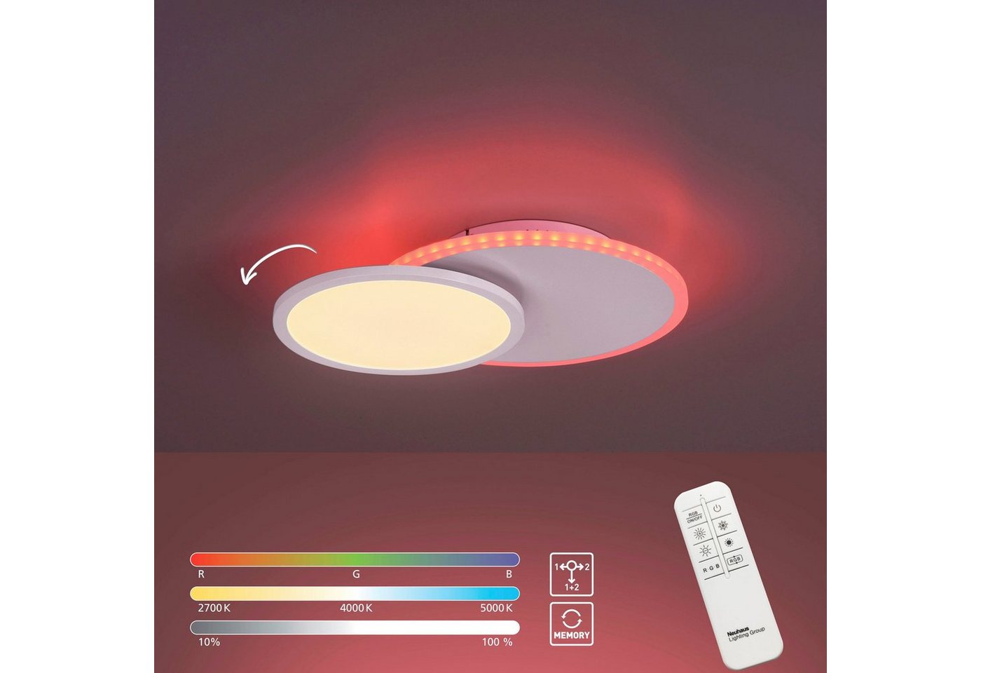 JUST LIGHT Deckenleuchte MADINA, CCT - über Fernbedienung, Memory, nach Trennung vom Netz, RGB, dimmbar über Fernbedienung, LED fest integriert, warmweiß - kaltweiß, CCT-tunable white,RGB,dimmbar über Fernbedienung,Funk-Fernbedienung Bild 3