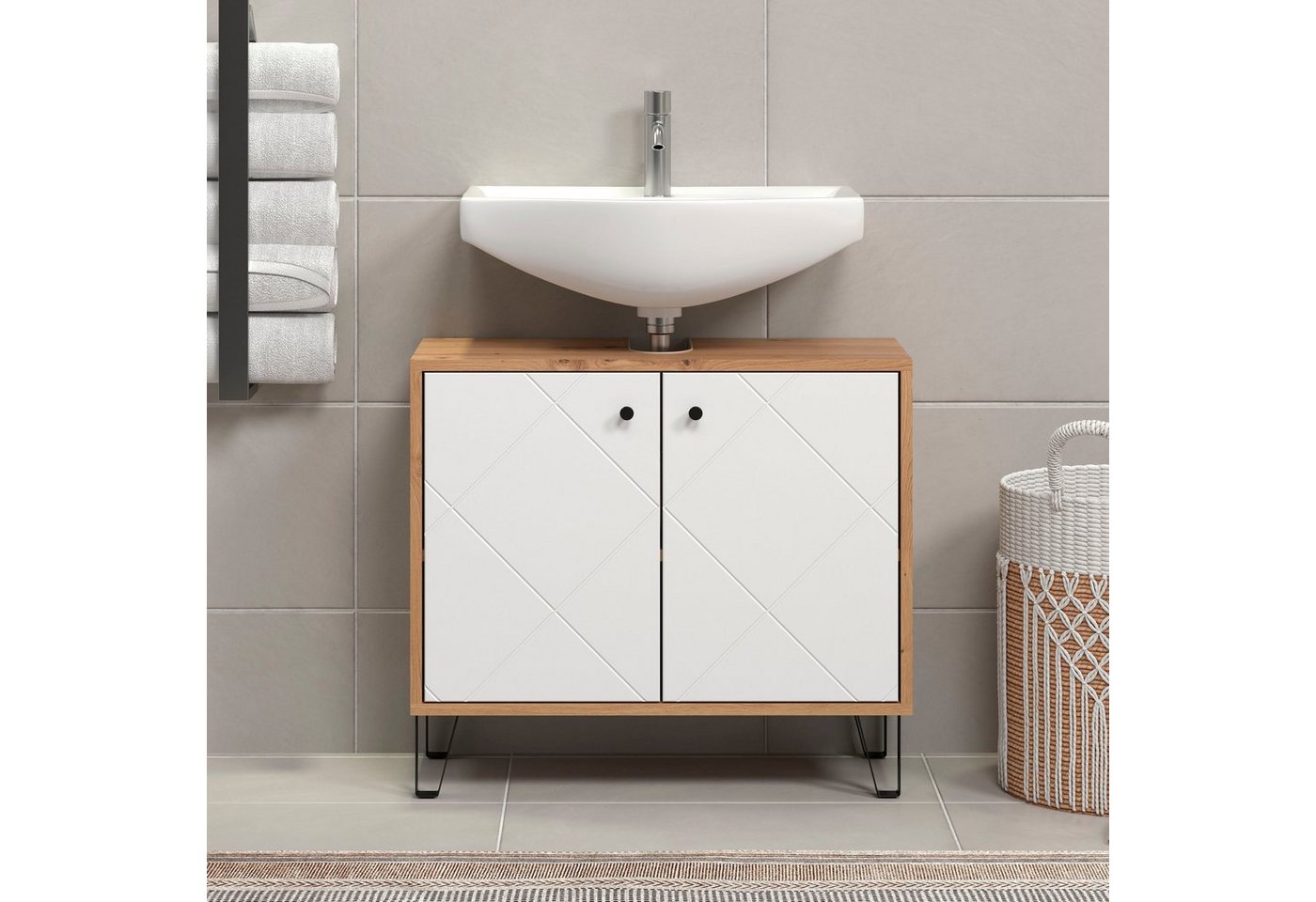 welltime Waschbeckenunterschrank Tarragona (1-St) Waschbeckenunterschrank mit 2 Türen - (B/T/H) 69/32/61 cm Bild 2