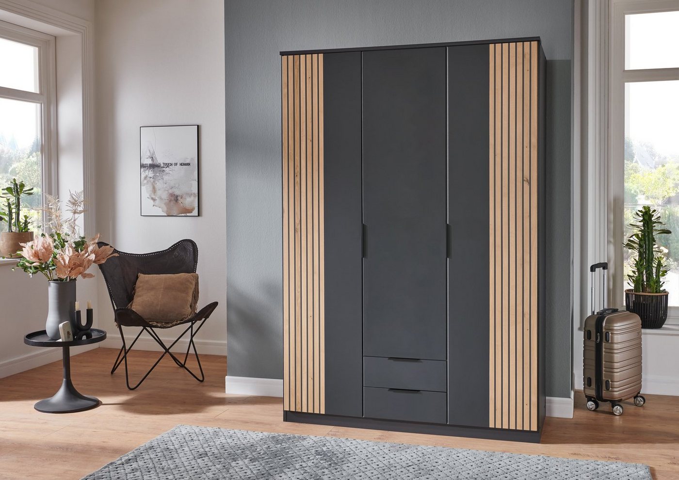Wimex Drehtürenschrank Lübeck Akustiklamellen Optik, ohne Spiegel, 135 oder 180cm breit