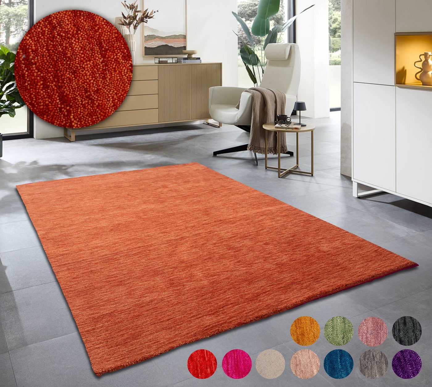 OTTO home Wollteppich Karchau, Handwebteppich, rechteckig, Höhe: 13 mm, reine Wolle, meliert, handgewebt, brilliante Farben Bild 3
