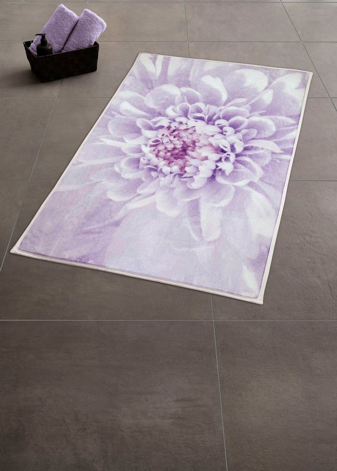Kleine Wolke Badematte Dahlia, Badvorleger, Badezimmer Teppich, Höhe 5 mm, rutschhemmend beschichtet, fußbodenheizungsgeeignet, Polyester, rechteckig, Badteppich, bedruckt, Blütenmotiv, Pastell Farben Bild 5
