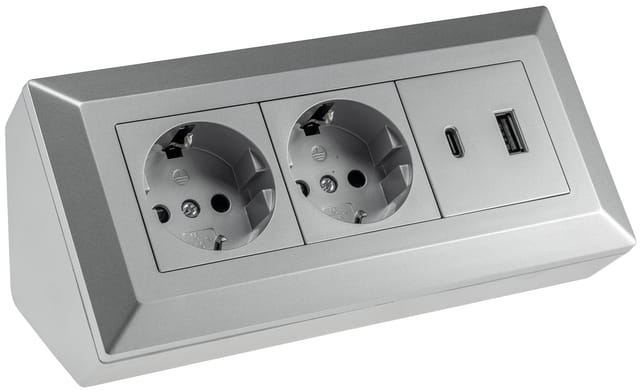 ChiliTec 2-Fach Steckdosenblock USB A&C Silber 250V 16A