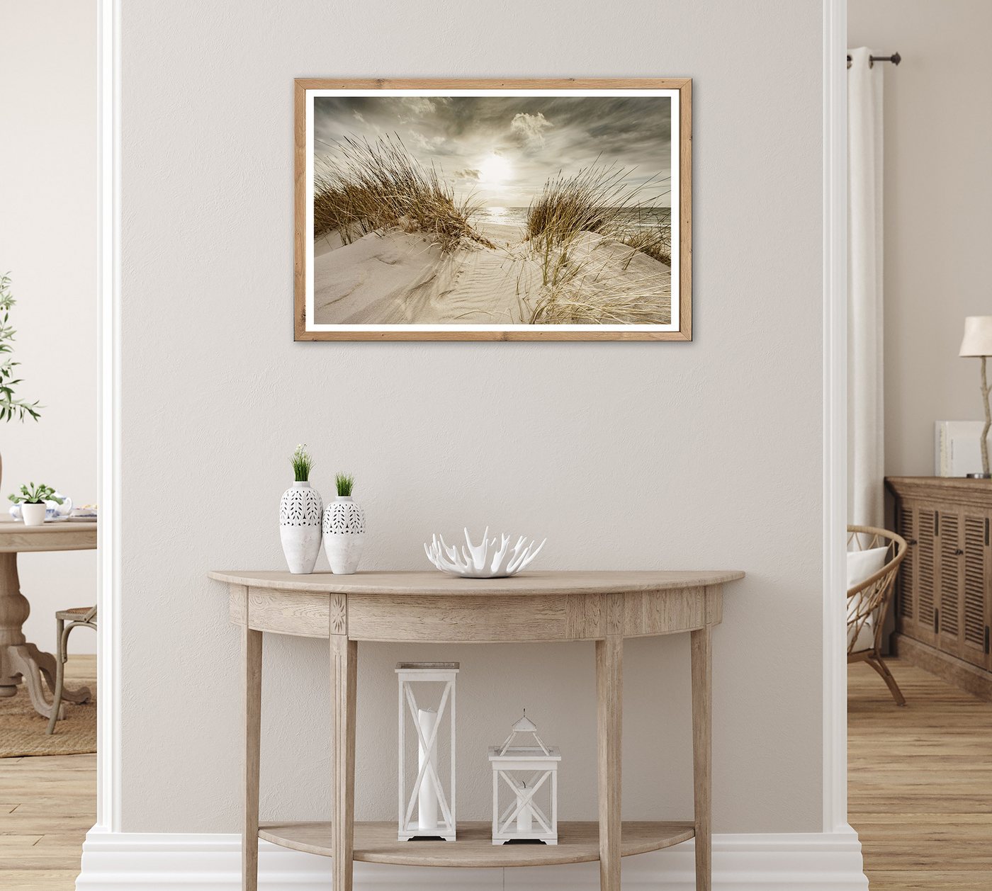 Bönninghoff Bild mit Rahmen Wandbild gerahmt STRANDSONNE 50x70 cm – Maritime Wanddeko Dünen, Düne, Gräser, Küste, Landschaft, Meer, Natur, Sonnenaufgang & -untergang, Strand (1 St), mit dekorativem Rahmen Bild 2
