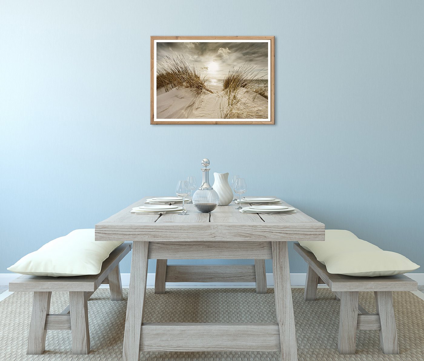 Bönninghoff Bild mit Rahmen Wandbild gerahmt STRANDSONNE 50x70 cm – Maritime Wanddeko Dünen, Düne, Gräser, Küste, Landschaft, Meer, Natur, Sonnenaufgang & -untergang, Strand (1 St), mit dekorativem Rahmen Bild 3
