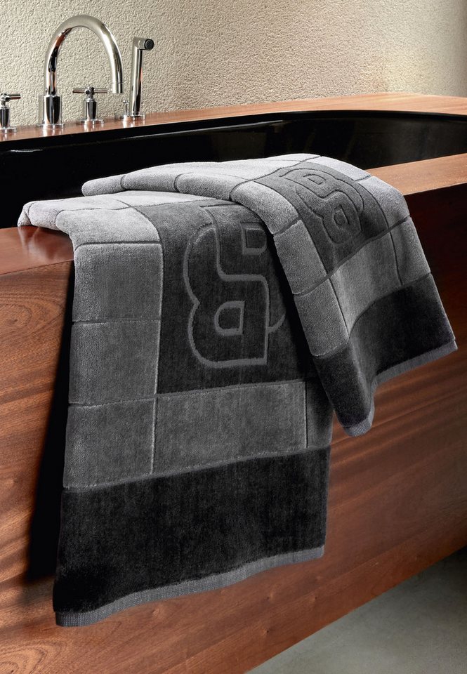 BOSS Home Badetuch DOUBLEB, Frottiervelours (1-St), mit Label-Applikationen, mit Bordüre und B BOSS Logo Bild 3