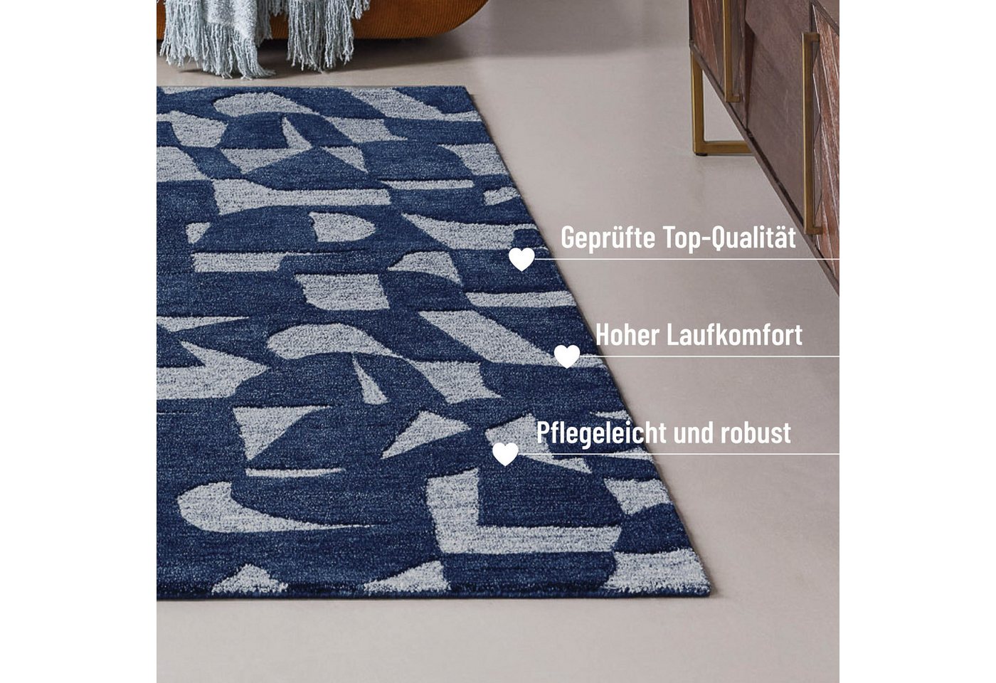 Wecon home Teppich Ocean State, rechteckig, Höhe: 10 mm, handgefertigt, gemustert, pflegeleicht, Wolle, Wohnzimmer, Esszimmer Bild 4