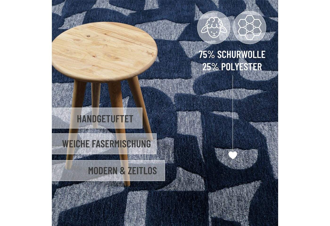 Wecon home Teppich Ocean State, rechteckig, Höhe: 10 mm, handgefertigt, gemustert, pflegeleicht, Wolle, Wohnzimmer, Esszimmer Bild 5