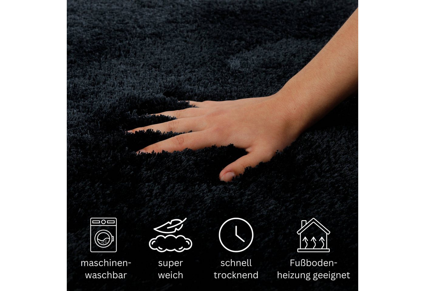 OTTO home Badematte Kaarin, Höhe 30 mm, rutschhemmend beschichtet, fußbodenheizungsgeeignet, Polyester, rund, Badteppich, getuftet, flauschig, hochflor, große Farbauswahl