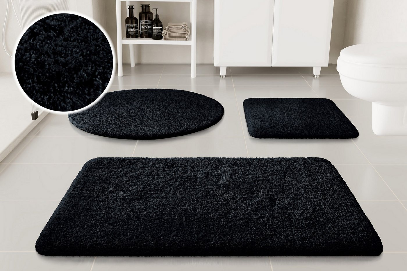 OTTO home Badematte Kaarin, Höhe 30 mm, rutschhemmend beschichtet, fußbodenheizungsgeeignet, Polyester, rund, Badteppich, getuftet, flauschig, hochflor, große Farbauswahl Bild 3