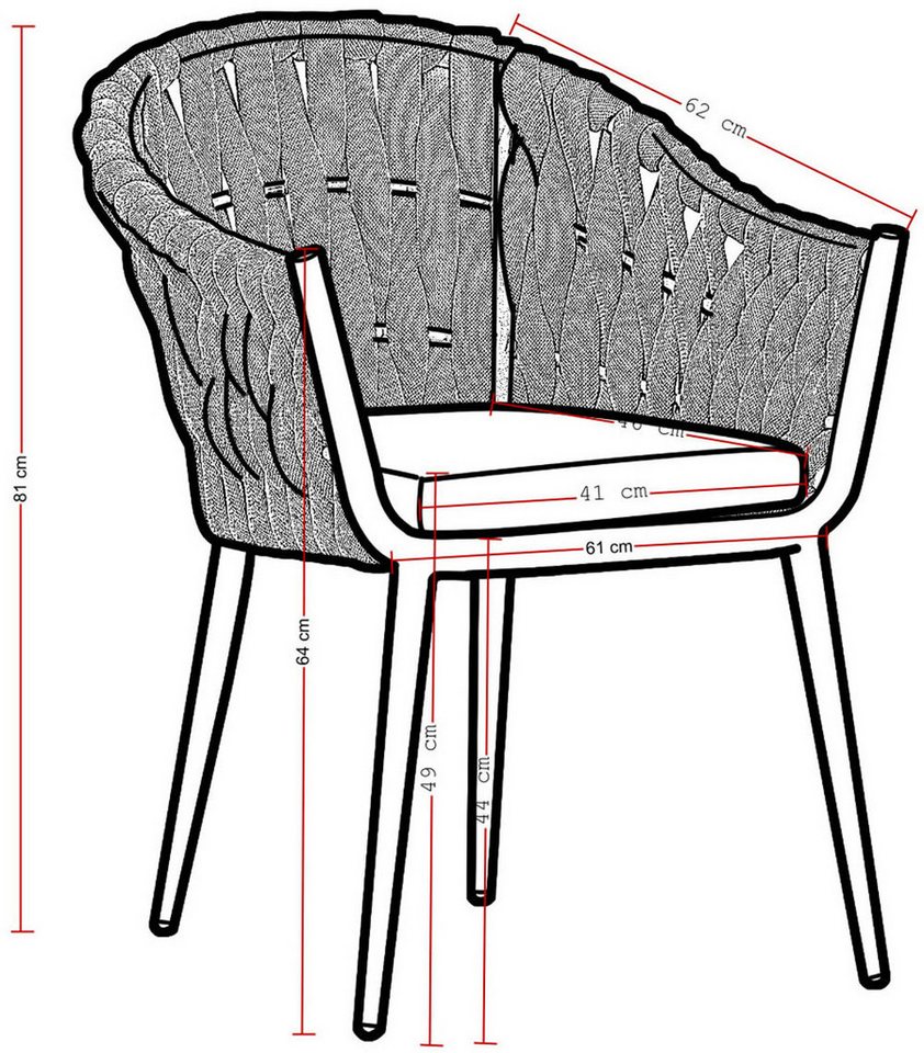 Destiny Garten-Essgruppe MOLINO SAN MARINO 4 Se + Tisch RE 180x90cm anthrazit, (Set, 4 Sessel inkl. Sitzkissen, 1 Tisch), Aluminium, Rope, Polywood