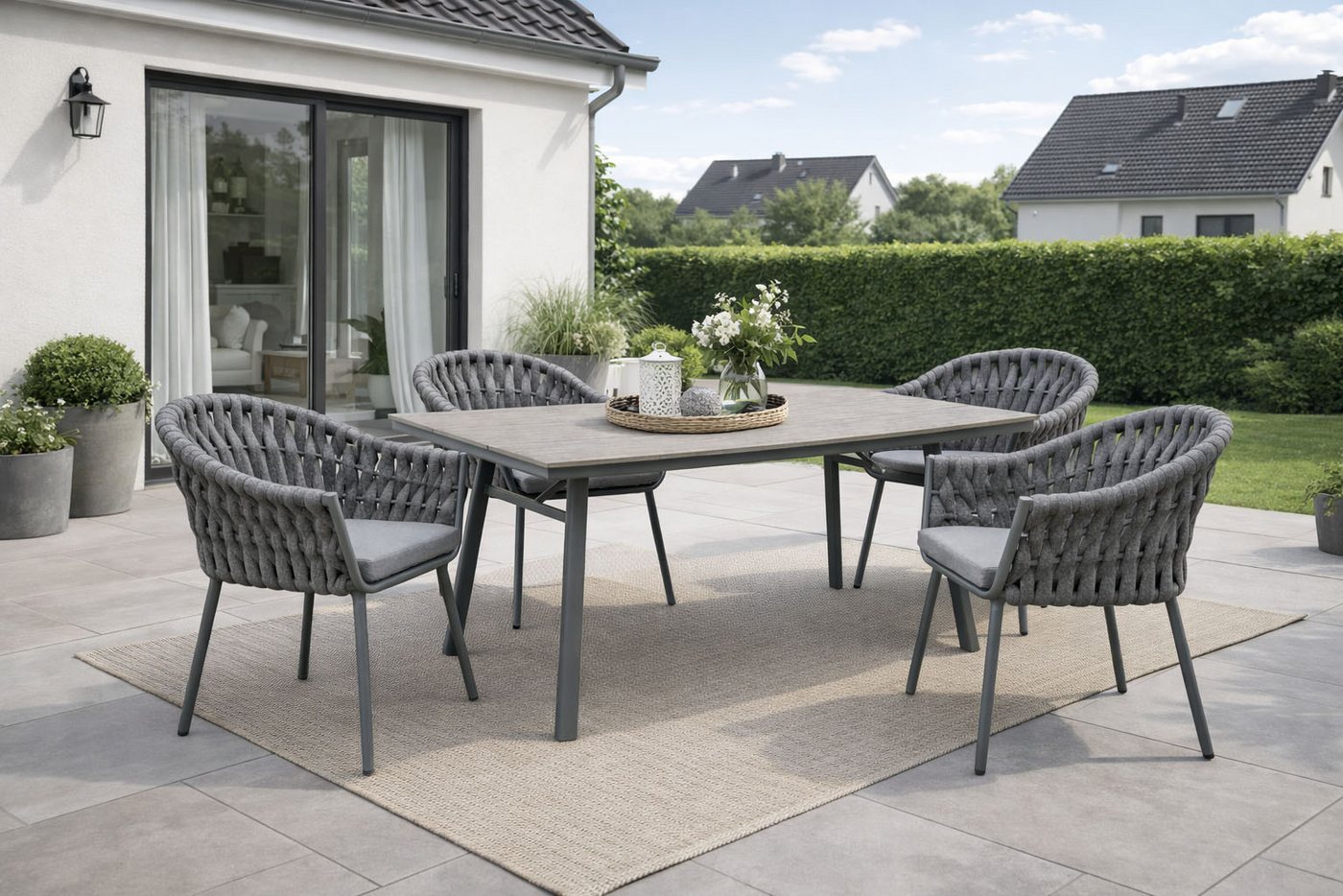 Destiny Garten-Essgruppe MOLINO SAN MARINO 4 Se + Tisch RE 180x90cm anthrazit, (Set, 4 Sessel inkl. Sitzkissen, 1 Tisch), Aluminium, Rope, Polywood Bild 3