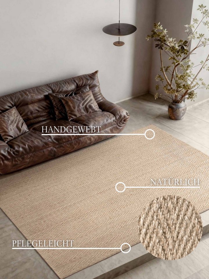 Villeroy & Boch Teppich Mirabelle, rechteckig, Höhe: 10 mm, Jute, Natur, Wohnzimmer, Esszimmer, Schlafzimmer, Fischgrätendesign Bild 2