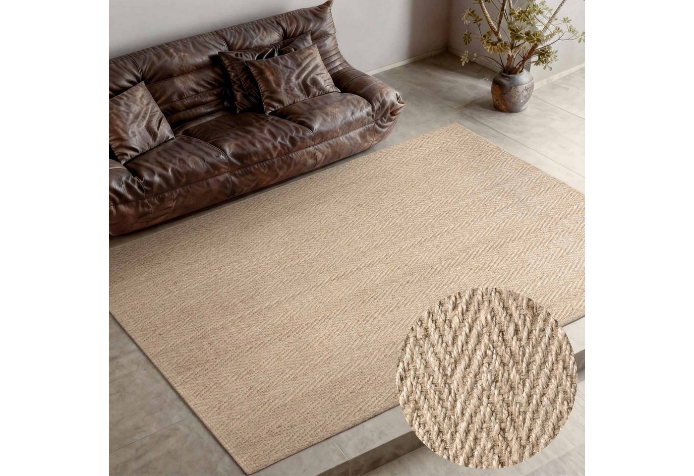 Villeroy & Boch Teppich Mirabelle, rechteckig, Höhe: 10 mm, Jute, Natur, Wohnzimmer, Esszimmer, Schlafzimmer, Fischgrätendesign Bild 5